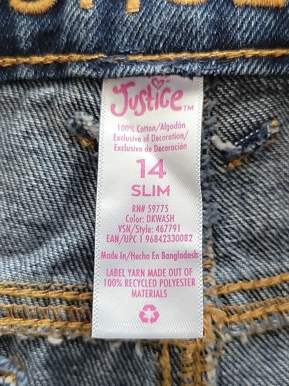 Justice Barrel Jeans Dark Wash Girl's Size 14 Slim NWT